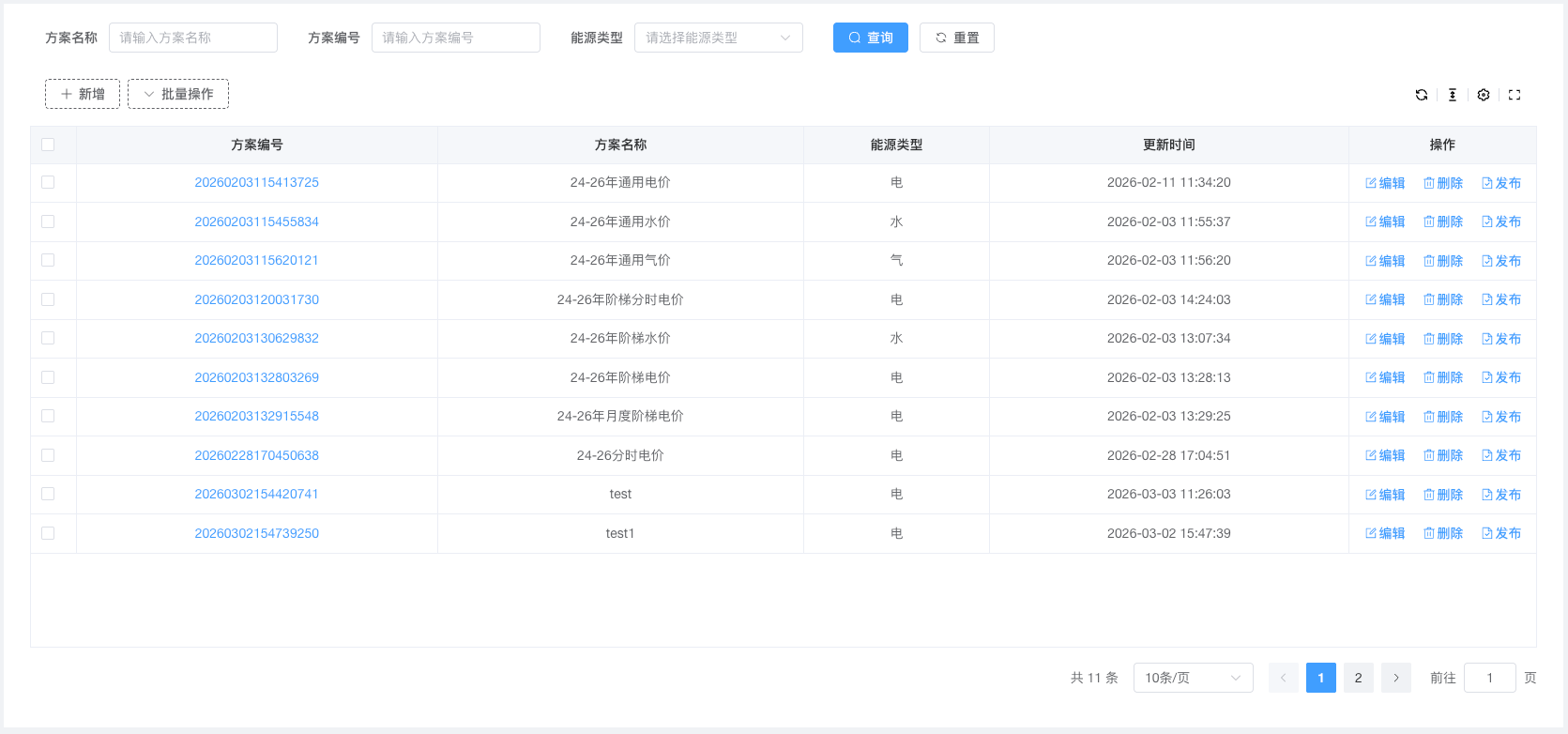 计费模板列表