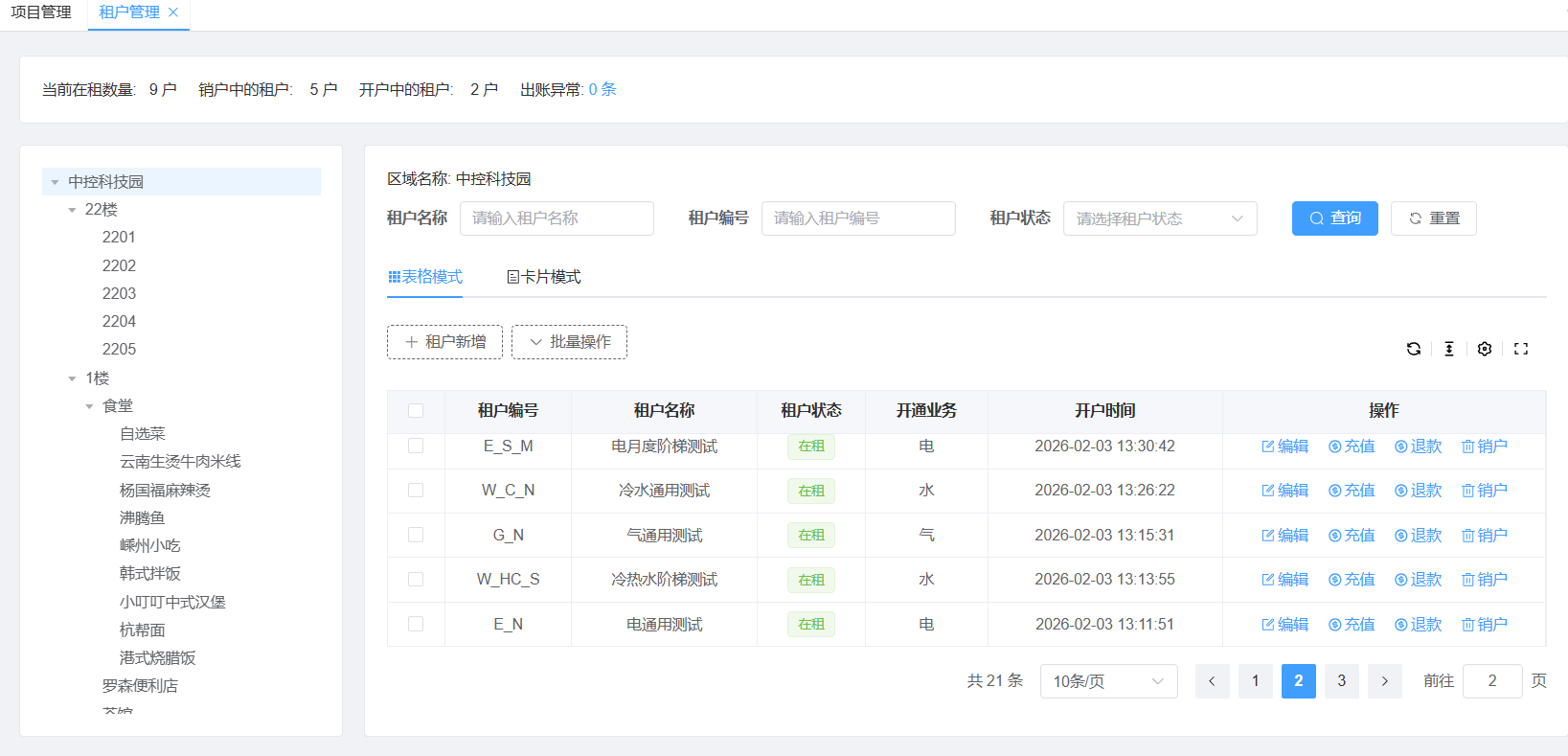 租户管理列表